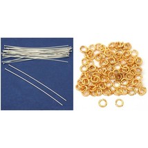 4mm Gold Plated Open Jump Rings &amp; 51mm Sterling Silver Head Pins Kit 200 Pcs - £43.46 GBP