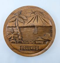 Vintage Bahamas Hand Carved Wood Souvenir Plate 9⅞" Tropical Beach Scene 3D - $19.70