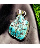 Natural Turquoise Pendant – 925 Sterling Silver Boho Necklace, Raw Blue ... - $934.70 MXN