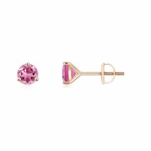 Natural Pink Tourmaline Solitaire Stud Earrings in 14K Gold (Grade-AAA , 4MM) - £301.43 GBP