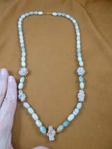 CR510-4 Fairy Stone CHRISTIAN CROSS Lucky Crystal 28&quot; blue-green agate n... - $134.99