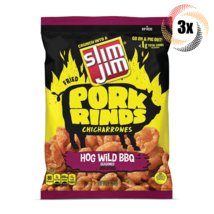 3x Bags Slim Jim Fried Pork Rinds Chicharrones Hog Wild BBQ Chips | 2oz | - £11.80 GBP