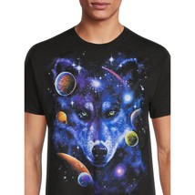 Galaxy Wolf Head Mens Crew Neck Graphic T-Shirt Black Purple Planet Size... - £15.65 GBP