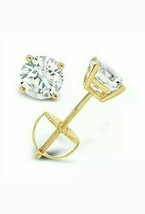 1.5Ct Round Brilliant Cut Diamond Stud Earrings 14K yellow Gold Over Screw Back - £37.91 GBP