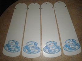 CUSTOM- 42&quot; WHITE CEILING FAN WITH BLUE WILLOW CHINA PATTERN TEA CUPS - $2,094.96 MXN