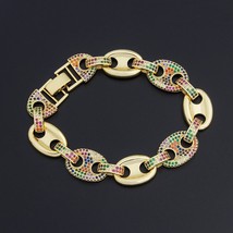 New Design Chain Bracelets &amp; Bangles Gold Color Micro Pave CZ Rainbow Wristband  - £21.36 GBP