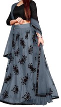 Women&#39;s Net Semi-stitched Lehenga Choli With Dupatta Grey Free Size Indian Wao - £46.08 GBP