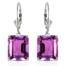 13 Carat 14K Solid White Gold Leverback Earrings Purple Amethyst Octagon Shape - £474.02 GBP