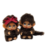3&quot; VINTAGE BOY &amp; GIRL MONCHHICHI PAIR SMALL BROWN MONKEY STUFFED ANIMAL ... - €24,75 EUR