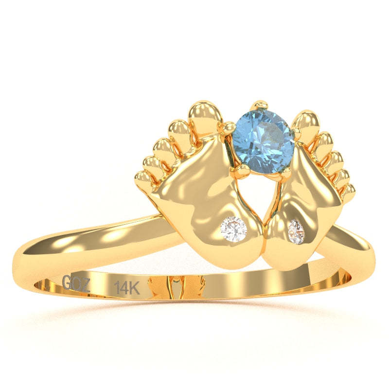 Baby Feet Blue Topaz Diamond Ring In 14k Yellow Gold Item image 2
