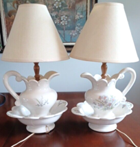 Pair Table Lamp Pitcher Bowl Wash Basin Ceramic George &amp; Martha Washington Style - £132.58 GBP