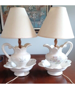Pair Table Lamp Pitcher Bowl Wash Basin Ceramic George &amp; Martha Washingt... - £133.32 GBP