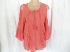 Spense top boho Small coral long open bell sleeves tassel peasant - £14.50 GBP