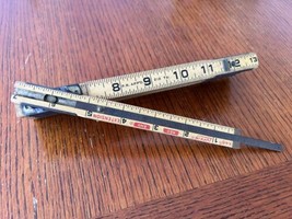 Vintage 72” Lufkin Wood Brass Folding Rule  X46 Red End Extension Ruler USA - £19.07 GBP