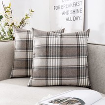 Two 18X18 Brown Plaid Decorative Throw Pillows For The Living Room Couch And - £23.68 GBP