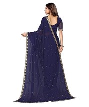 Women&#39;s Printed Georgette With Lace Saree With Blouse Piece (Blue) Sari ... - $18.88