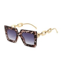 Women&#39;s Oversized Square Sunglasses Large Frame Metal Chain UV Glasses Leopard - £11.83 GBP