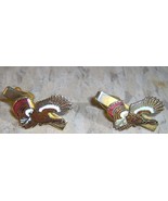 2 Tie Bars PHEASANT Flying Antique Enamel bird clasp gold color &amp; maroon - $39.66