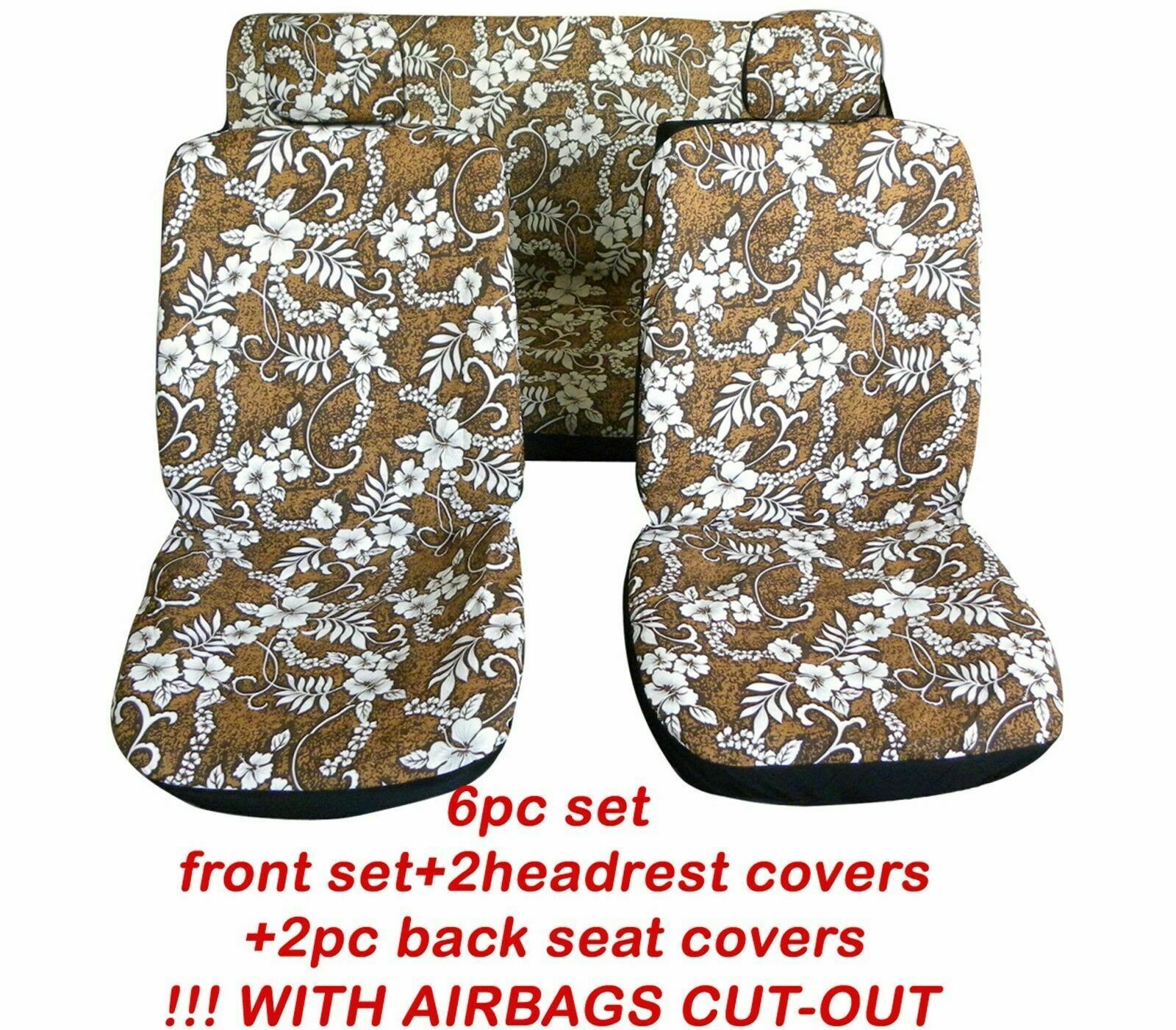 COMPLETE SET CAR SEAT COVERS Hawaii front + headrest and 2 pc rear bench... - $21.23
