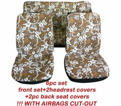 COMPLETE SET CAR SEAT COVERS Hawaii front + headrest and 2 pc rear bench Tan - £8.45 GBP