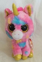 Ty Beanie Boos FANTASIA Multi Color Unicorn 6&quot; Plush Gold Horn/Hooves MWMTs - £7.83 GBP
