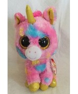 Ty Beanie Boos FANTASIA Multi Color Unicorn 6&quot; Plush Gold Horn/Hooves MWMTs - £7.96 GBP