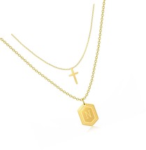 Layered Cross Polygon Initial Necklace for Women - £43.31 GBP