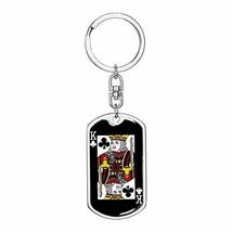 Casino Poker Jewelry King of Clubs Swivel Keychain Dog Tag Engraved 18k Gold - £47.43 GBP