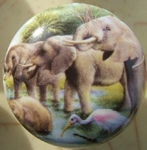 Cabinet Knobs Knob W/ Elephant herd at water hole WILDLIFE - £4.09 GBP