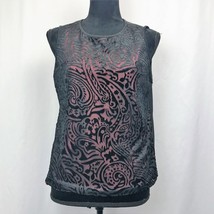 Delicates Medium Velvet Sheer Lined Black Rose Red Sleeveless Blouse - £9.45 GBP