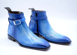 Handmade Leather Sky Patina Boots Men&#39;s Boots Genuine Leather Custom Boots - £182.01 GBP