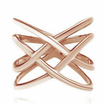 925 Sterling Silver Criss Cross Band Ring For Men&#39;s 14K Rose Gold Plated - £129.79 GBP