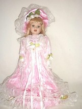 Doll: Porcelain Victorian In Extra Long Pink Satin &amp; Lace Gown, 15.5 In. Tall - £19.98 GBP