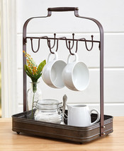 Farmhouse Coffee Cup Mug Rack Holder with Tray Organizer Hooks Storage Kitchen - £26.37 GBP