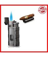 Triple Jet Flame Refillable Butane Cigar Lighter with Punch and Holder - $501.20 MXN