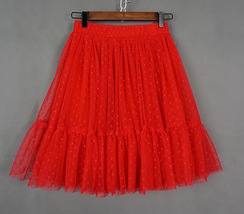 Red Polka Dot Tulle Midi Skirt Outfit Women Custom Plus Size Red Tulle Skirt image 1