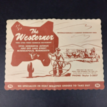 Vtg 1950s The Westerner Barbeque Restaurant Table Placemat Minneapolis MN - RARE - £7.82 GBP