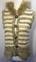 Daytrip Womens XL Sleeveless Cardigan Hoodie Faux Fur Hood Button Down Sweater - £6.34 GBP