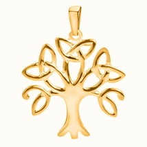 14K Yellow Gold Plated Tree Of Life Trinity Celtic Knot Pendant 18&quot; Chain Xmas - £52.30 GBP