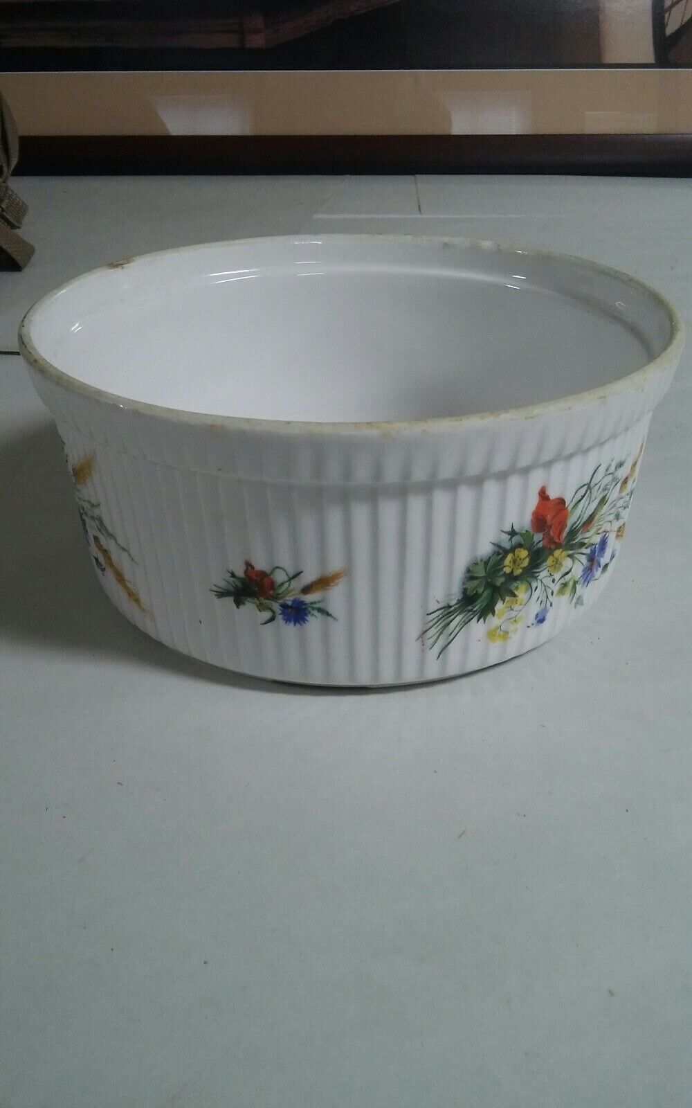 VINTAGE &quot;BIA&quot; CORDON BLEU PORCELAIN CASSOROLE DISH Floral Wheat Ribbed S... - $19.99
