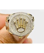 3Ct Lab Created Round Diamond Crown Pinky Band Ring Men&#39;s 14K Yellow Gol... - £184.56 GBP