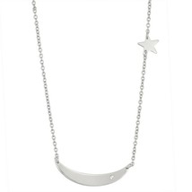 Sterling Silver Small Star and Horizontal Crescent Moon CZ Pendant Necklace - £30.46 GBP
