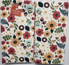 2 SAME PRINTED DUAL KITCHEN TOWELS(16x26&quot;)WILDFLOWER FLOWERS,LEAVES &amp;ACO... - £12.61 GBP