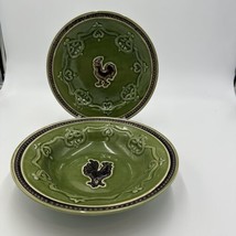 Cracker Barrel Bowl and Plate Set Elegant Rooster Green 9 5/8in X 2in Rimmed - £30.86 GBP