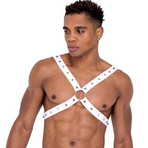 Rainbow Studded Harness O Rings Spiked Elastic Straps Stretch Pride Whit... - £23.38 GBP