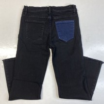 Current Elliot Kick Jean Sz 26 Black Denim Cropped Jeans Blue Pocket Raw Hems - £16.97 GBP