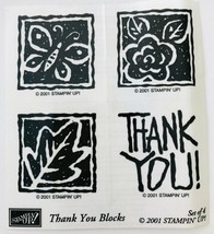 Thank You Blocks 4 Rubber Stamps Butterfly Flower Leaf Stampin Up New U/M 2001 - £3.58 GBP