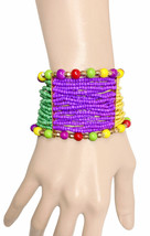 2" Wide Ethnic Tribal Boho Vivid Bright Colors Seed Beads Stretchable Bracelet  - $11.97
