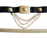 Avignon Vintage Black Leather Gold Tone Chains Link Belt Size M Statemen... - £76.17 GBP