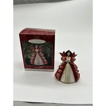 Vintage Hallmark Ornament Holiday Barbie 1997 White Dress Red Ribbon Brown Hair - £7.80 GBP